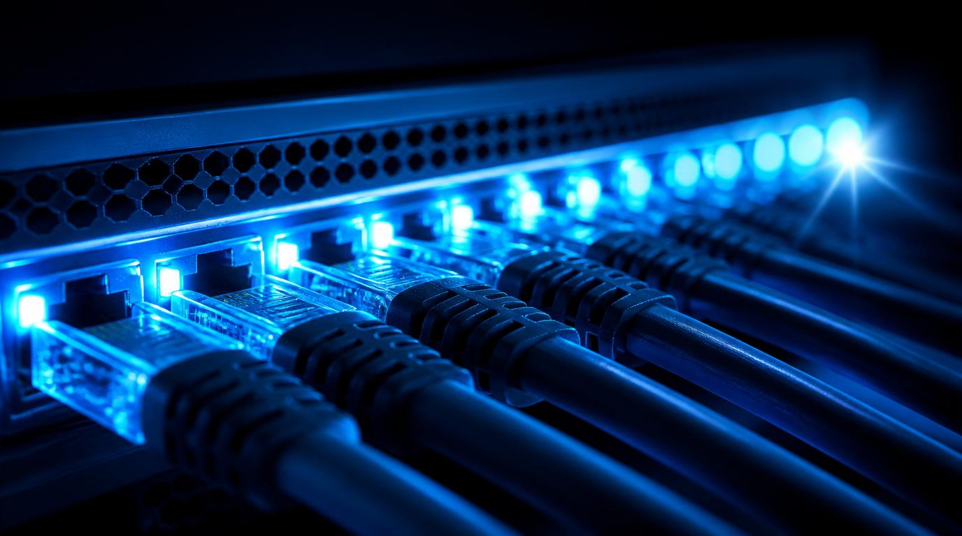 How to check your internet speed — retro synthwave illustration of a glowing speed gauge with neon connection lines