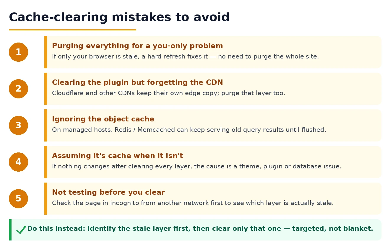 Cache-clearing mistakes Common mistakes to avoid when clearing the WordPress cache