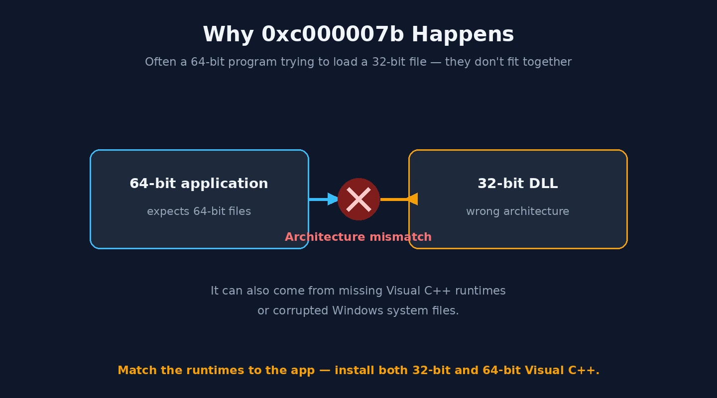 Why 0xc000007b happens 0xc000007b 32-bit and 64-bit mismatch explained