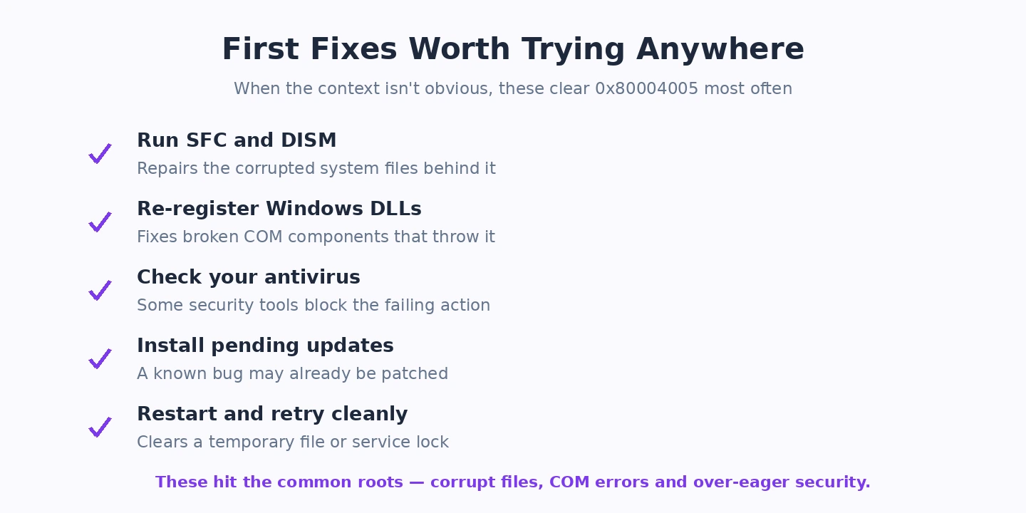 0x80004005 universal first fixes Universal first fixes for 0x80004005