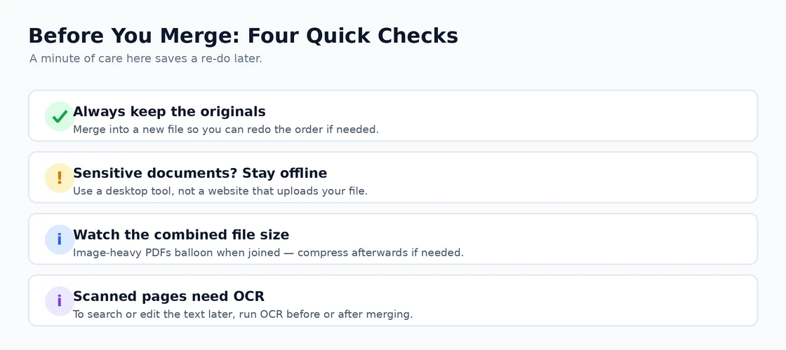 Before You Merge: Four Quick Checks Things to check before merging PDF files