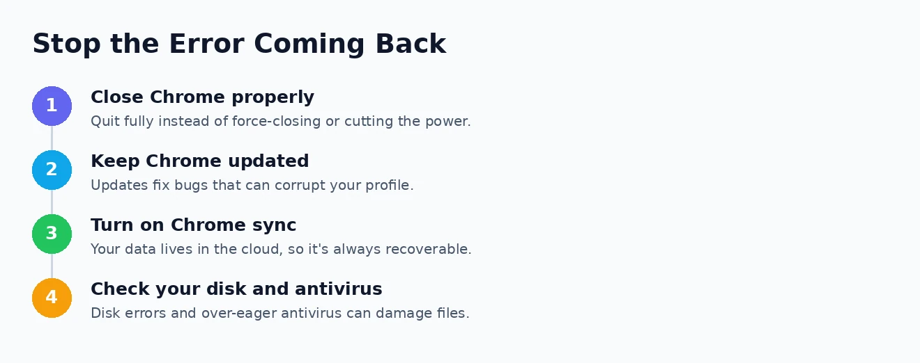 Stop the error coming back How to stop the Chrome profile error coming back